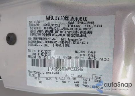 2006 Ford Focus Zxw from USA, damaged, VIN 1FAHP36N36W233546